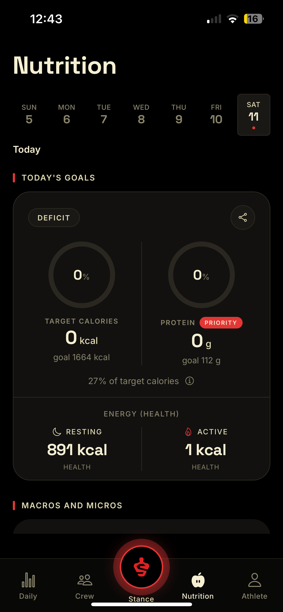 Stance nutrition dashboard