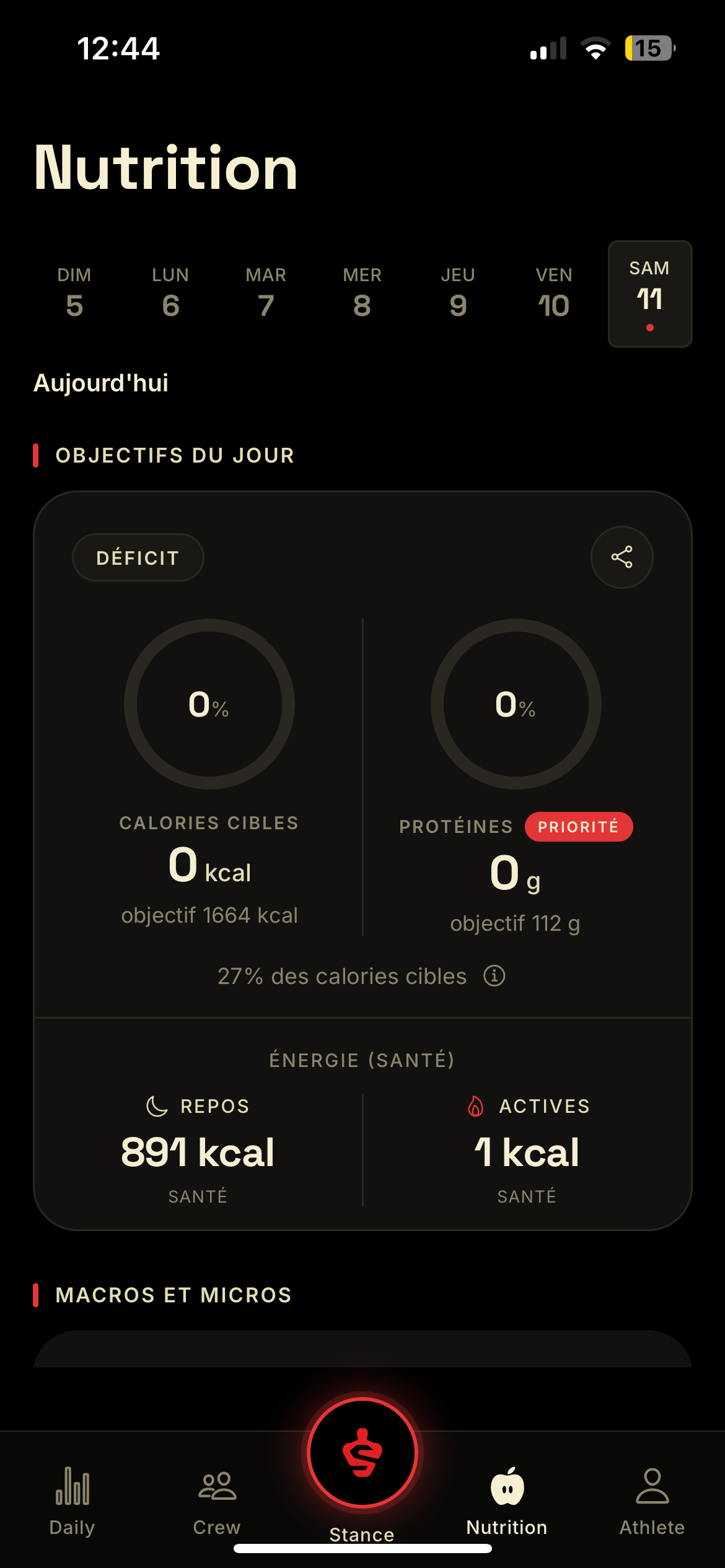 Tableau des objectifs nutritionnels Stance