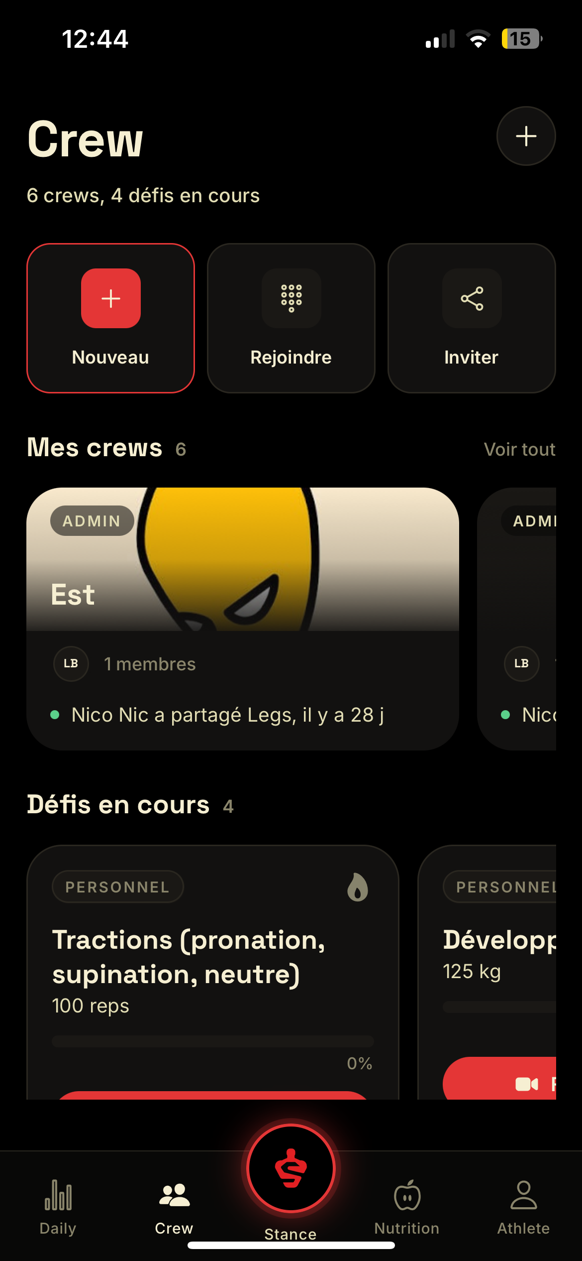Écran Crew et défis de Stance
