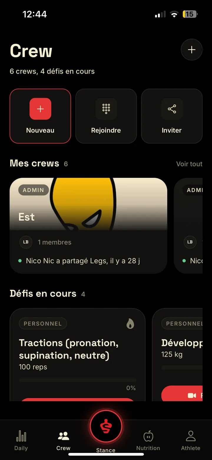 Écran Crew et défis de Stance