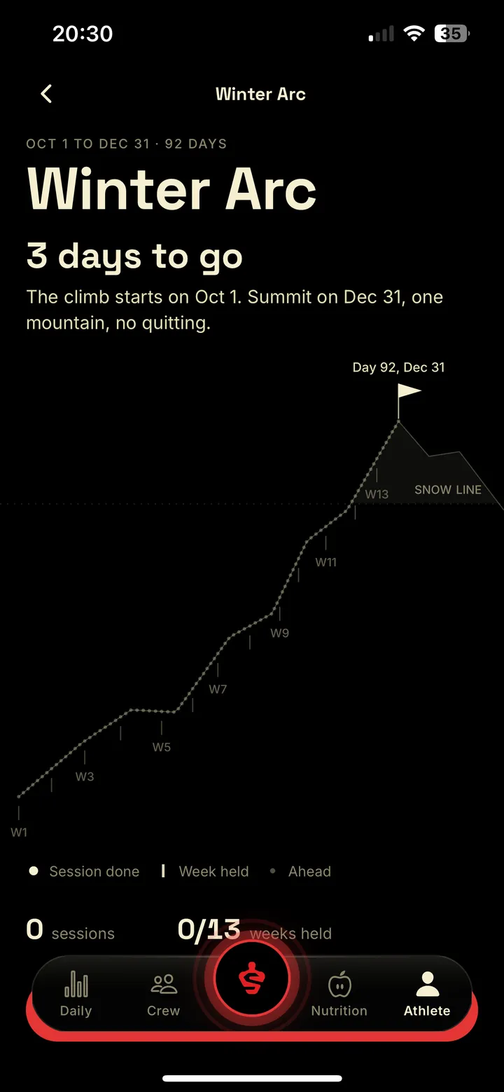 Winter Arc climb in the Stance app